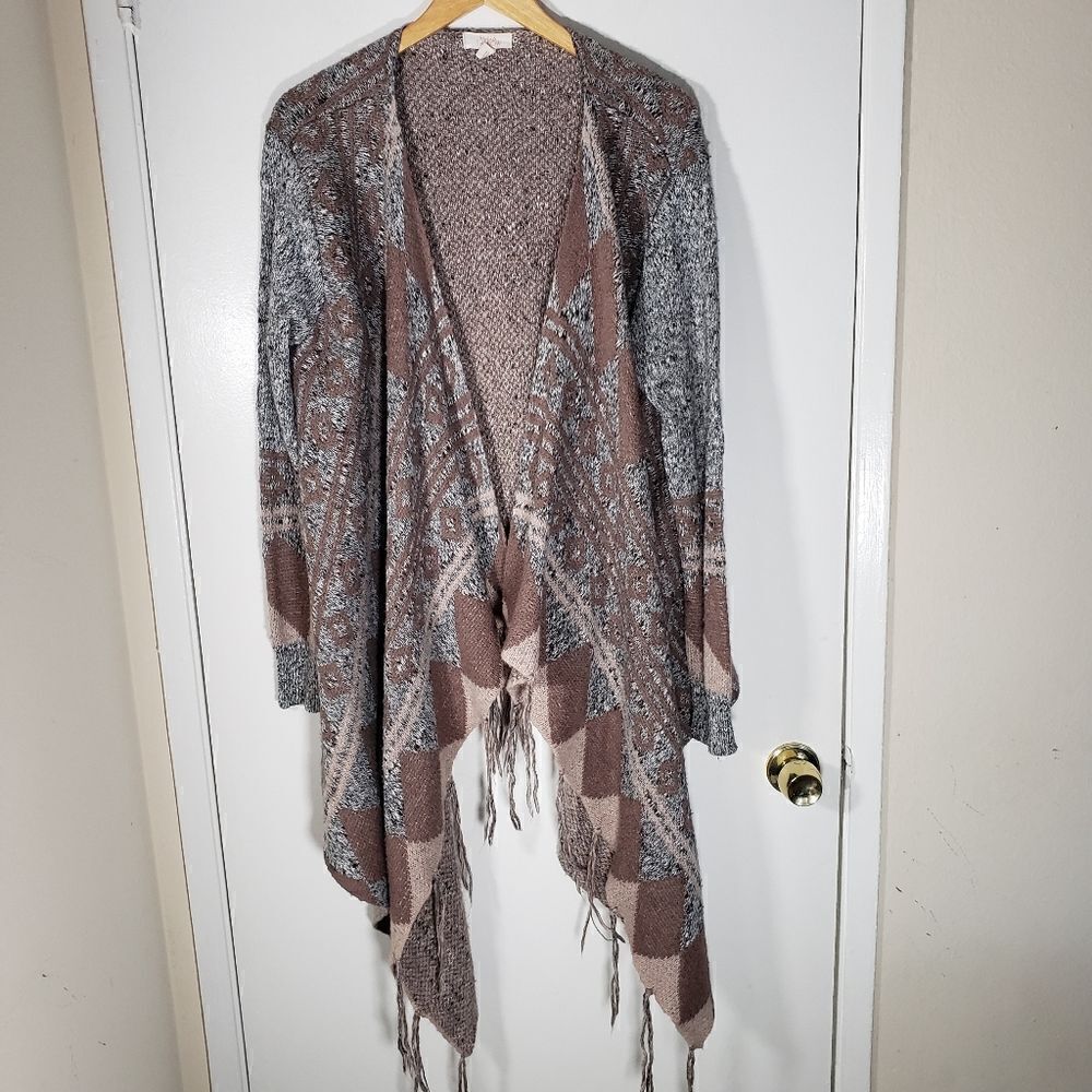 Sun & Shadow Wool Blend Aztec Boho Print Warm Fall Cozy Cardigan Sweater Size XL